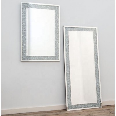 Hot sale rectangle crushed diamonds floor mirror set