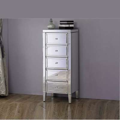 Direct sell unique bevelled mirrored 5 storage drawers chest tallboy