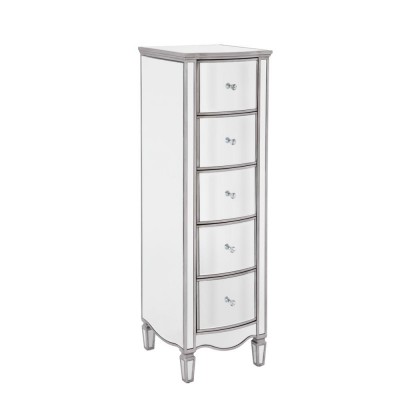 New Design Tall 5 Drawer Narrow Mirrored Chest