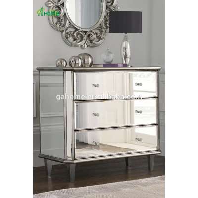 Modern Elegant Clear Pure Bedroom Vanity Mirrored Multi Drawers Bedside Chest with Wood Legs