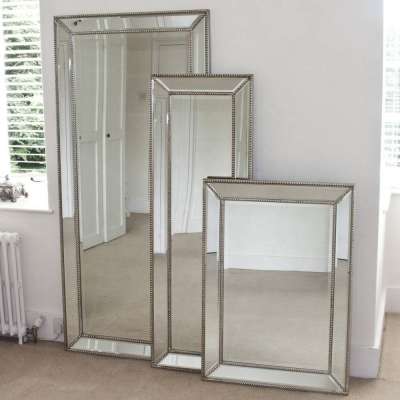 Top quality rectangle antique MDF bead floor mirror set