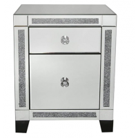 Modern crushed diamond mirrored deco bedside table with drawers